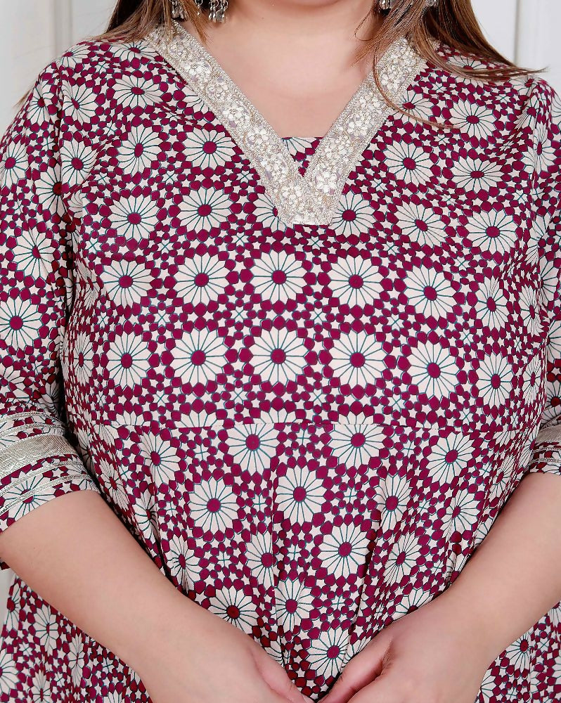 Miravan Plus Size Women'S Cream Embroidered Cotton Anarkali Kurta And Dupatta - Distacart