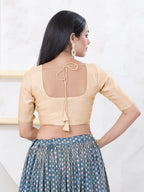 Joban Fashion Light-Gold Tissue Elbow Sleeveless Front Open Blouse