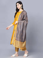 Myshka Women Mustard Yellow Ethnic Motifs Embroidered Panelled Kurti with Trousers With Dupatta - Distacart