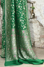 Joban Fashion Green Pure Crepe Pure Handloom Banarasi Silk Saree