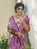 Shree Shyam Fashion Cream With Purple Silk Blend Saree - Distacart