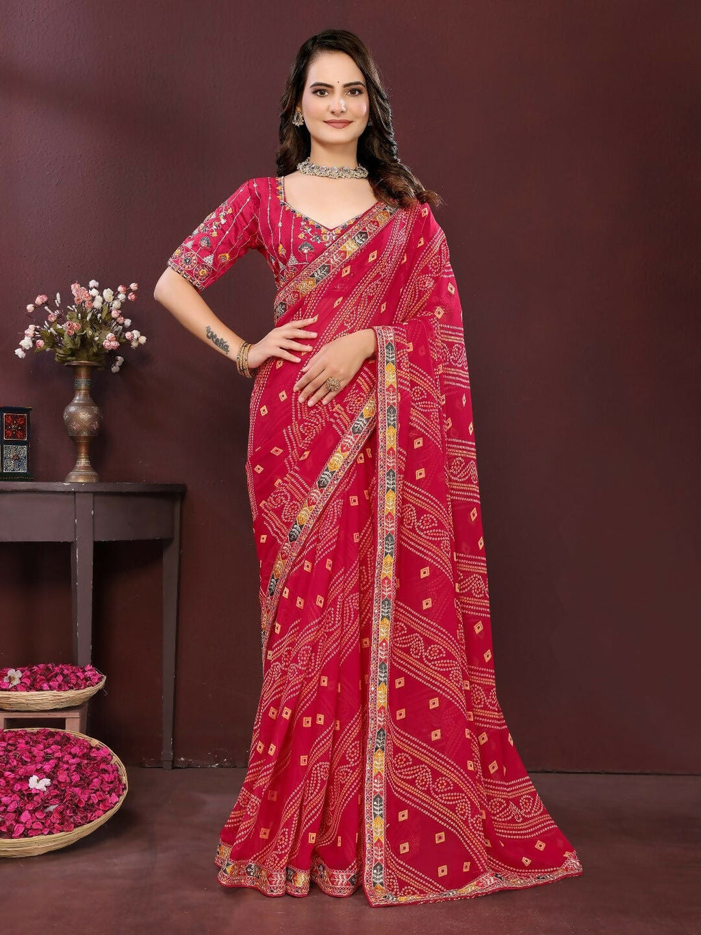 Ai Fashion Magenta Georgette Digital Print Party Wear Saree - Distacart