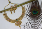 Joban Fashion Peach&Green Stone Pure Brass With Rajwadi Polish Necklace Set