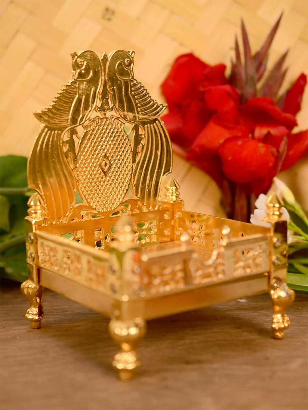 CraftVatika Gold-Toned Singhasan Chowkie