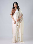 Vastranavya Ivory Mandala Print Free Hand Ready to Wear Saree