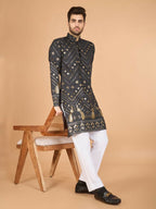 Vastranavya Slate Grey Exclusive Festival Wear Pure Viscose Rayon Embroidered Sequence Work Kurta