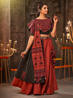 Myra Orange Cotton Embroidered Designer Navratri Special Lehenga