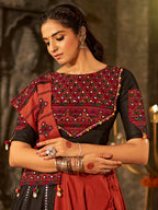 Myra Orange Cotton Embroidered Designer Navratri Special Lehenga