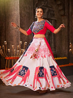 Myra White Rayon Embroidered Designer Navratri Special Lehenga
