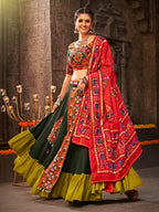 Myra Green Viscose Rayon Embroidered Designer Navratri Special Lehenga