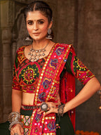 Myra Green Viscose Rayon Embroidered Designer Navratri Special Lehenga