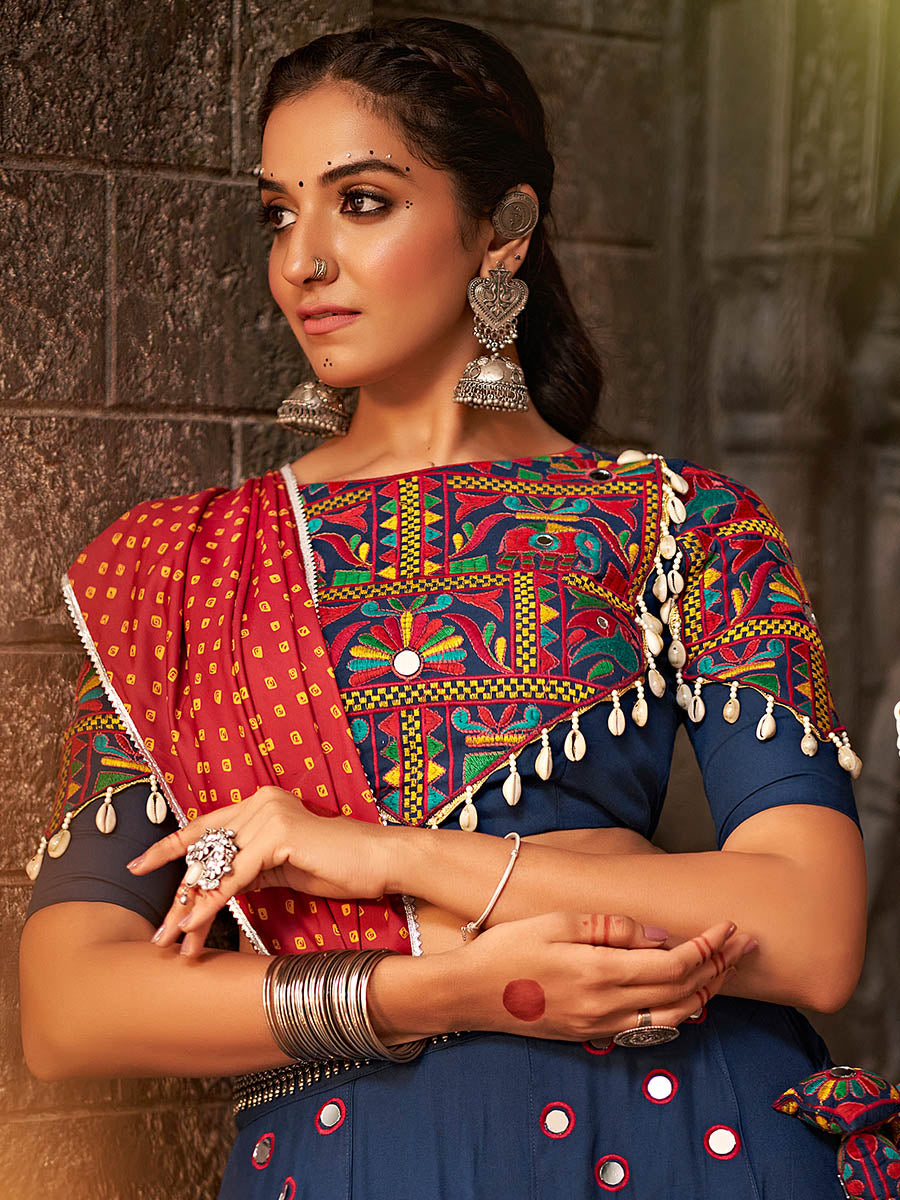 Myra Blue Viscose Rayon Embroidered Designer Navratri Special Lehenga