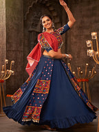 Myra Blue Viscose Rayon Embroidered Designer Navratri Special Lehenga
