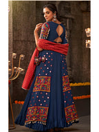 Myra Blue Viscose Rayon Embroidered Designer Navratri Special Lehenga