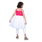 Akarshan Pure Cotton Frock Style Kurti With Leggings Set - Pink And White
