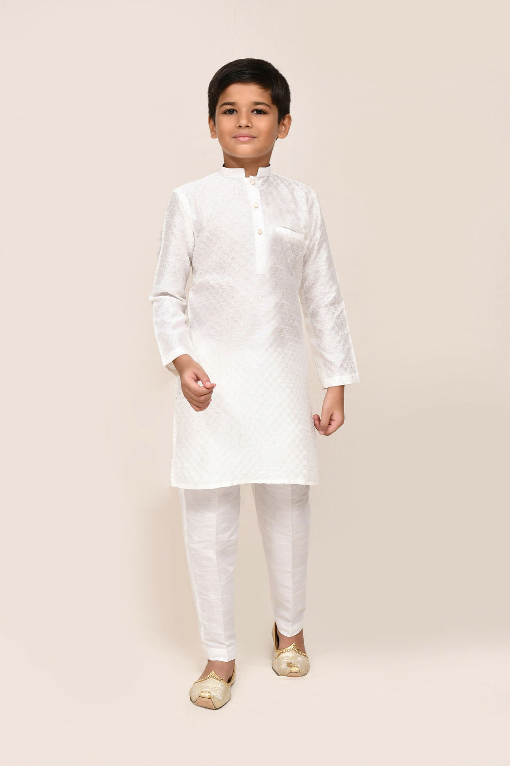 Joban Fashion Art Silk White Kurta With Straight Fit Pant