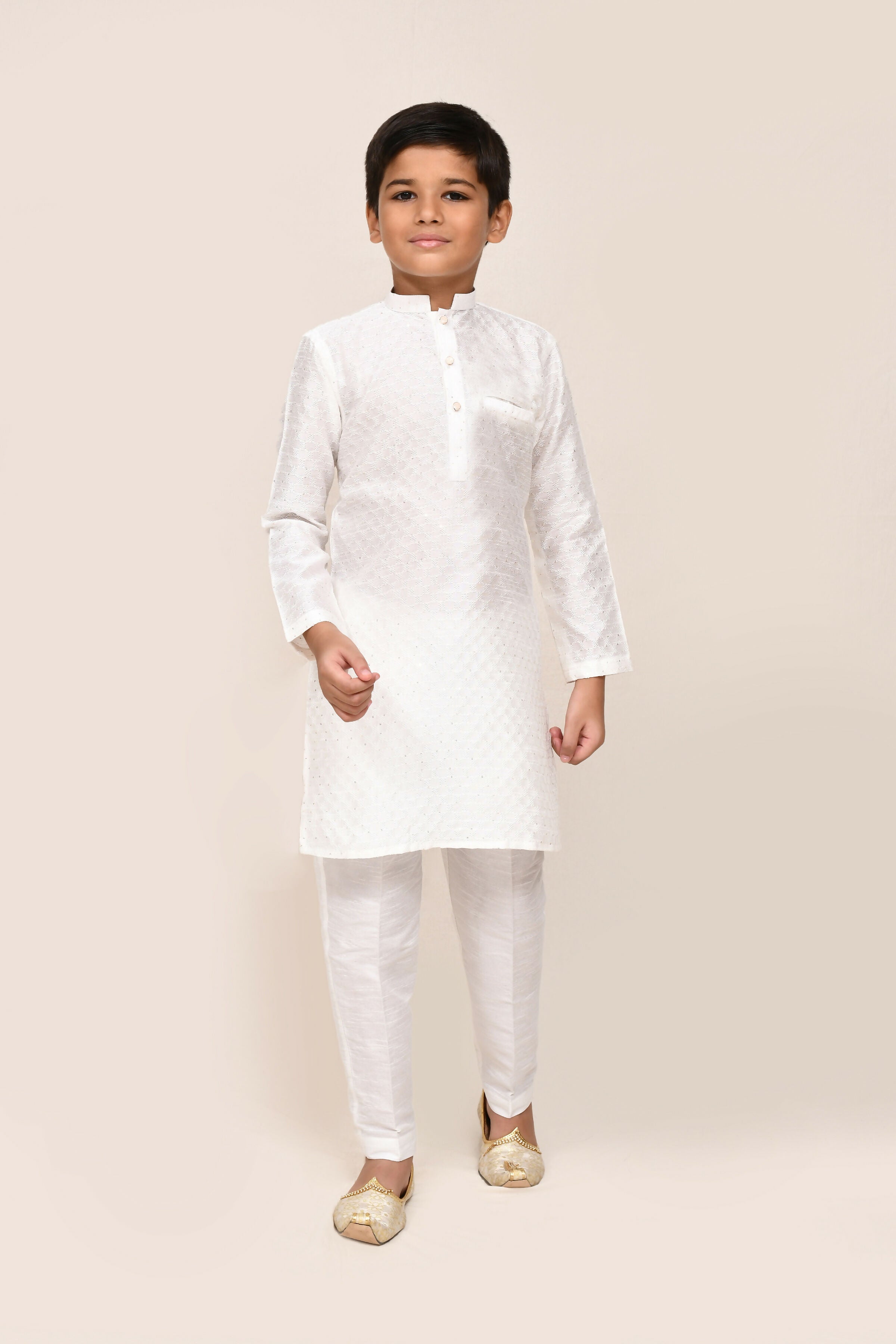Joban Fashion Art Silk White Kurta With Straight Fit Pant