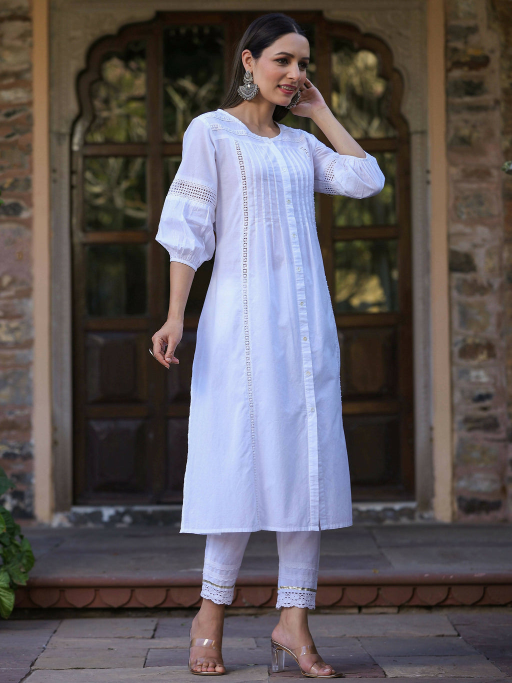 Juniper Women's White Cotton Cambric Solid A-Line Kurta - Distacart
