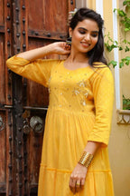 Yufta Yellow Cotton Dobby Dress