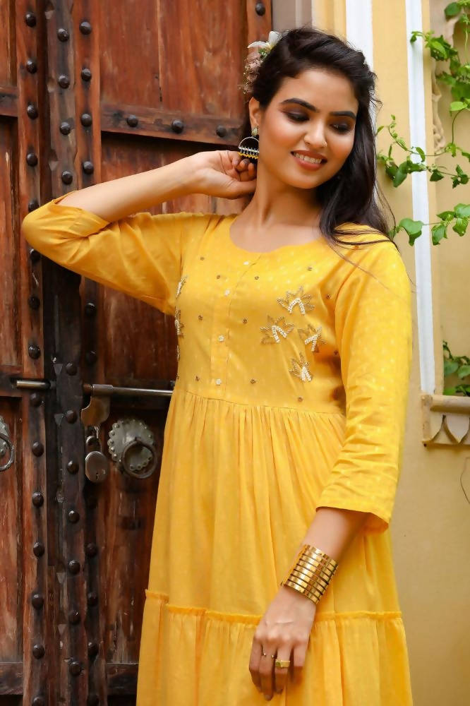 Yufta Yellow Cotton Dobby Dress