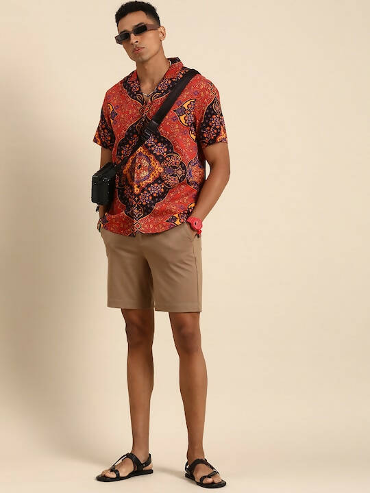 Red Relaxed Floral Opaque Printed Casual Resort Shirt - Mahotsav