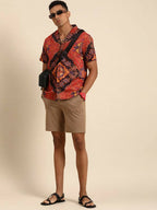 Red Relaxed Floral Opaque Printed Casual Resort Shirt - Mahotsav