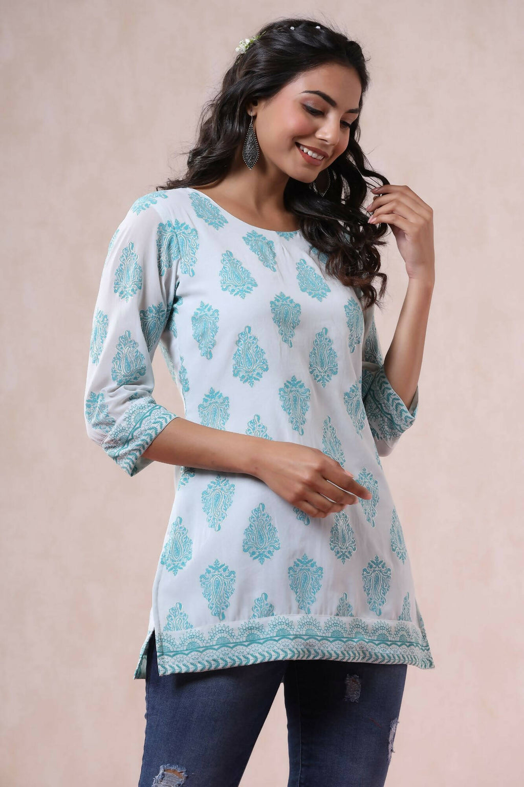 Juniper Women Bluemulti Georgette Printed Straight Tunic - Distacart