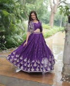 Lorenvalley Pure Chinnon With Rich Embroidered Sequins Work Lehenga Choli with Koti