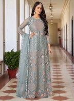 Vegaa Fashion Light Grey Butterfly Net Embroidery Designer Anarkali Suit