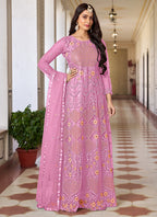 Vegaa Fashion Pink Butterfly Net Embroidery Designer Anarkali Suit