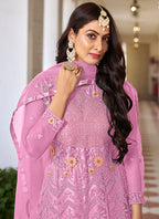 Vegaa Fashion Pink Butterfly Net Embroidery Designer Anarkali Suit