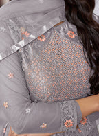 Vegaa Fashion Grey Butterfly Net Embroidery Designer Anarkali Suit