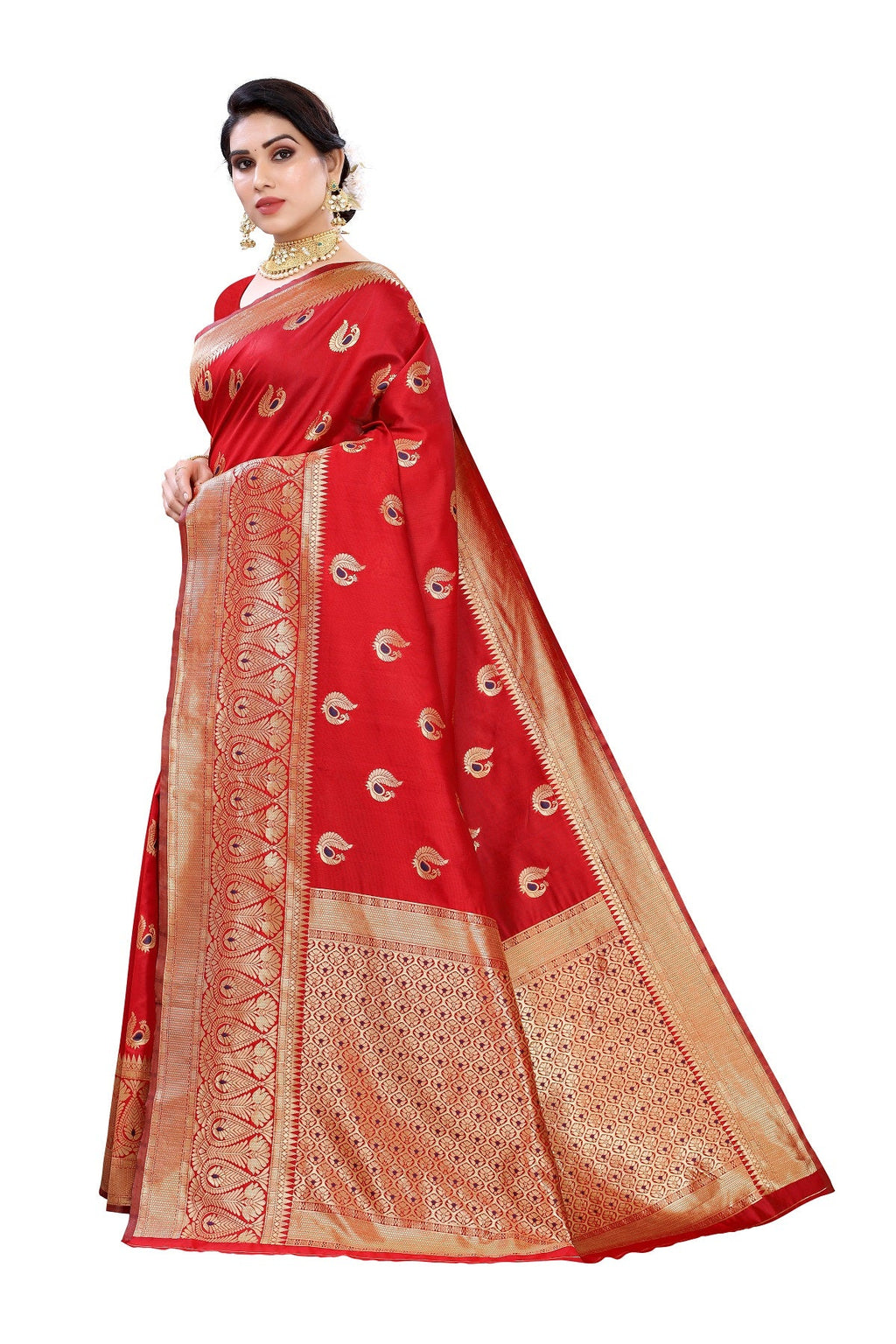 Vamika Red Weaving Banarasi Jacquard Saree