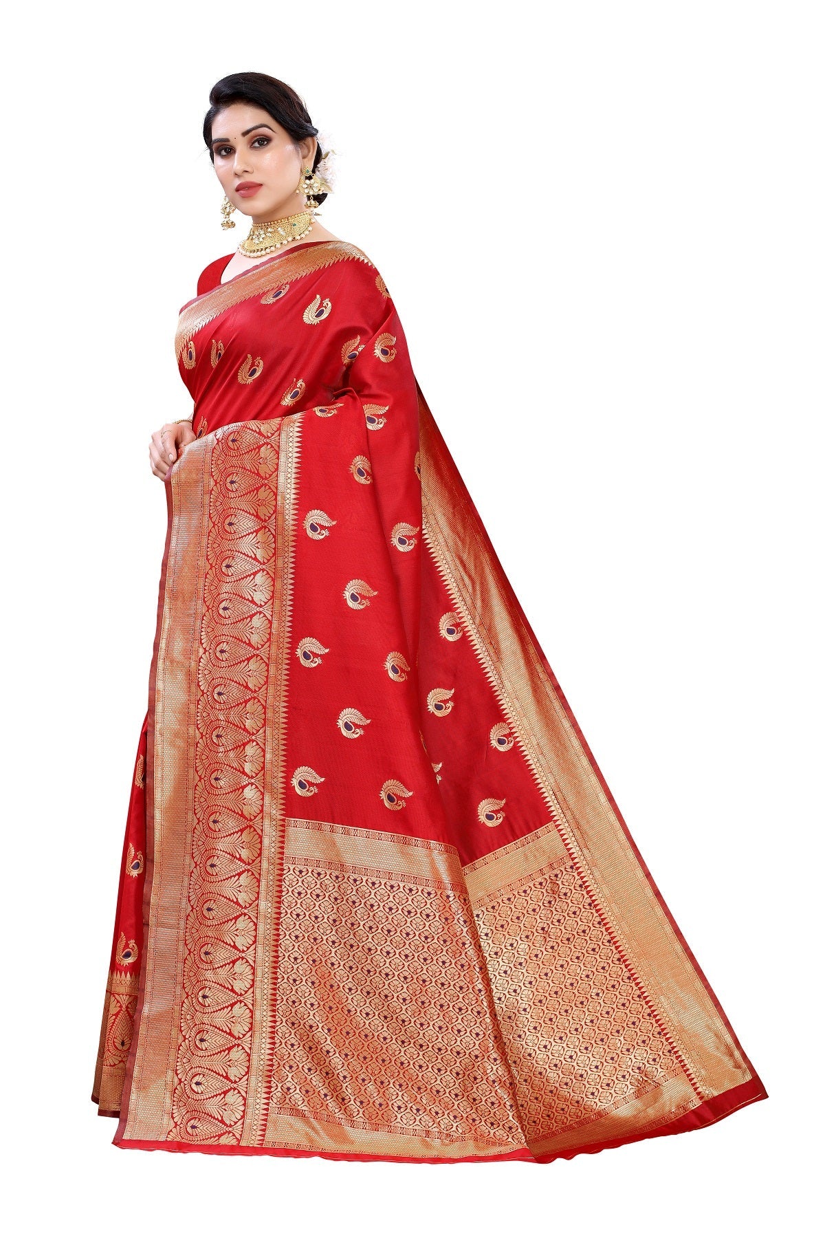 Vamika Red Weaving Banarasi Jacquard Saree