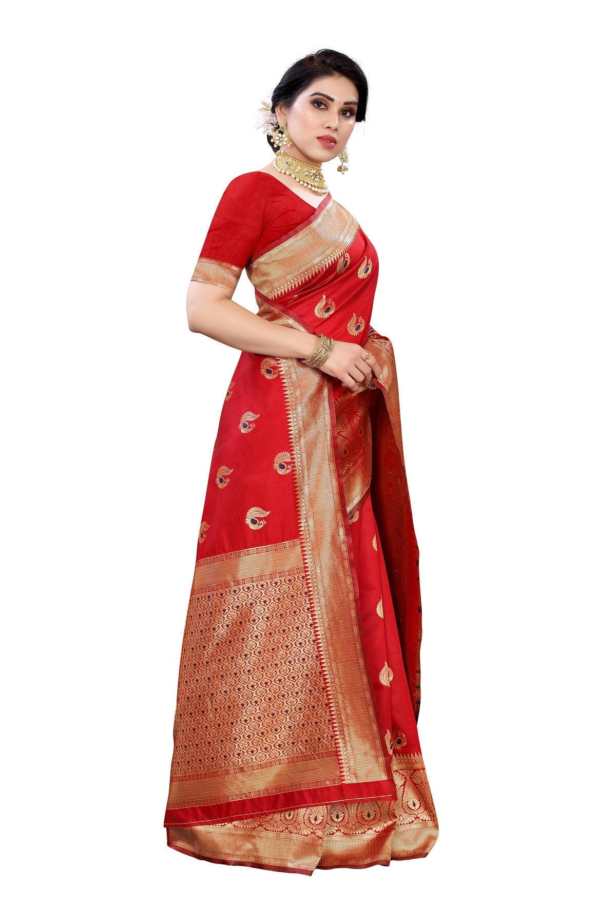 Vamika Red Weaving Banarasi Jacquard Saree