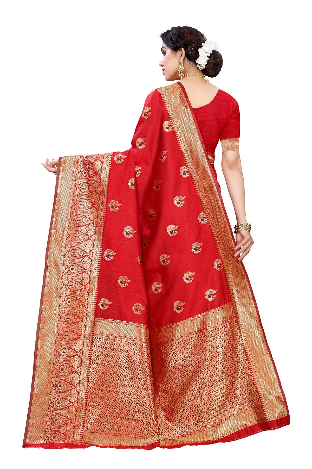Vamika Red Weaving Banarasi Jacquard Saree