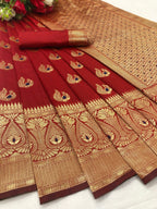 Vamika Red Weaving Banarasi Jacquard Saree