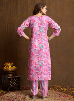 Prazu Fashion Light Pink Printed Cotton Blend Kurta Pant Set - Distacart