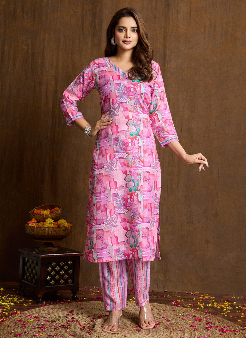 Prazu Fashion Light Pink Printed Cotton Blend Kurta Pant Set - Distacart
