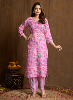 Prazu Fashion Light Pink Printed Cotton Blend Kurta Pant Set - Distacart