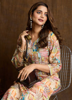 Prazu Fashion Cream Printed Cotton Blend Kurta Pant Set - Distacart