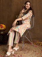Prazu Fashion Cream Printed Cotton Blend Kurta Pant Set - Distacart
