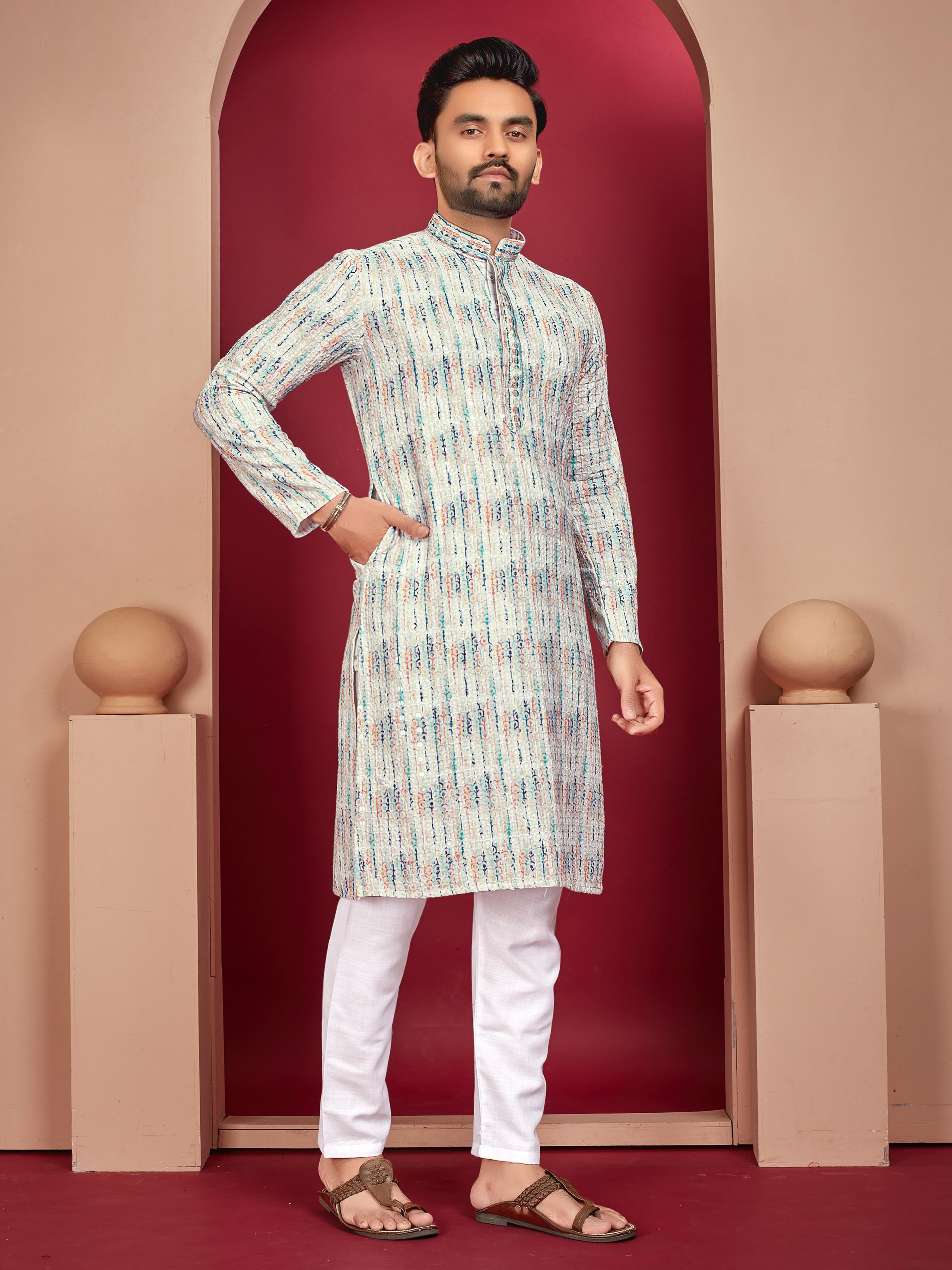 Prazu Fashion Off White Rayon Lucknowi Work Kurta - Distacart