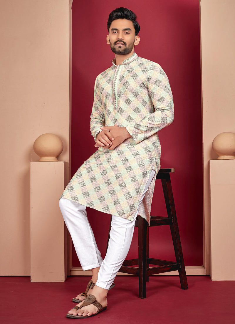 Prazu Fashion Off White Rayon Lucknowi Work Kurta - Distacart