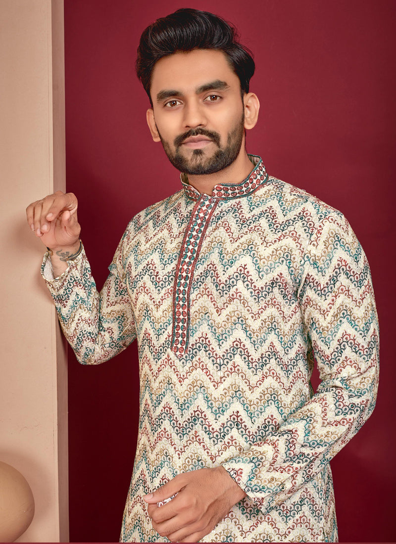 Prazu Fashion Off White Rayon Lucknowi Work Kurta - Distacart