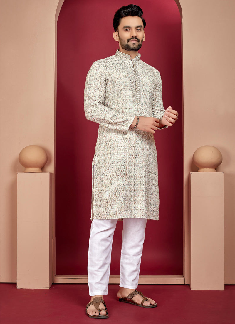 Prazu Fashion Off White Rayon Lucknowi Work Kurta - Distacart