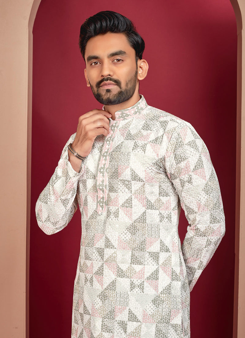 Prazu Fashion Off White Rayon Lucknowi Work Kurta - Distacart