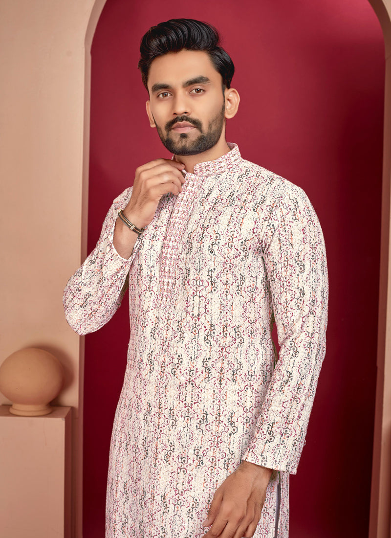 Prazu Fashion Off White Rayon Lucknowi Work Kurta - Distacart