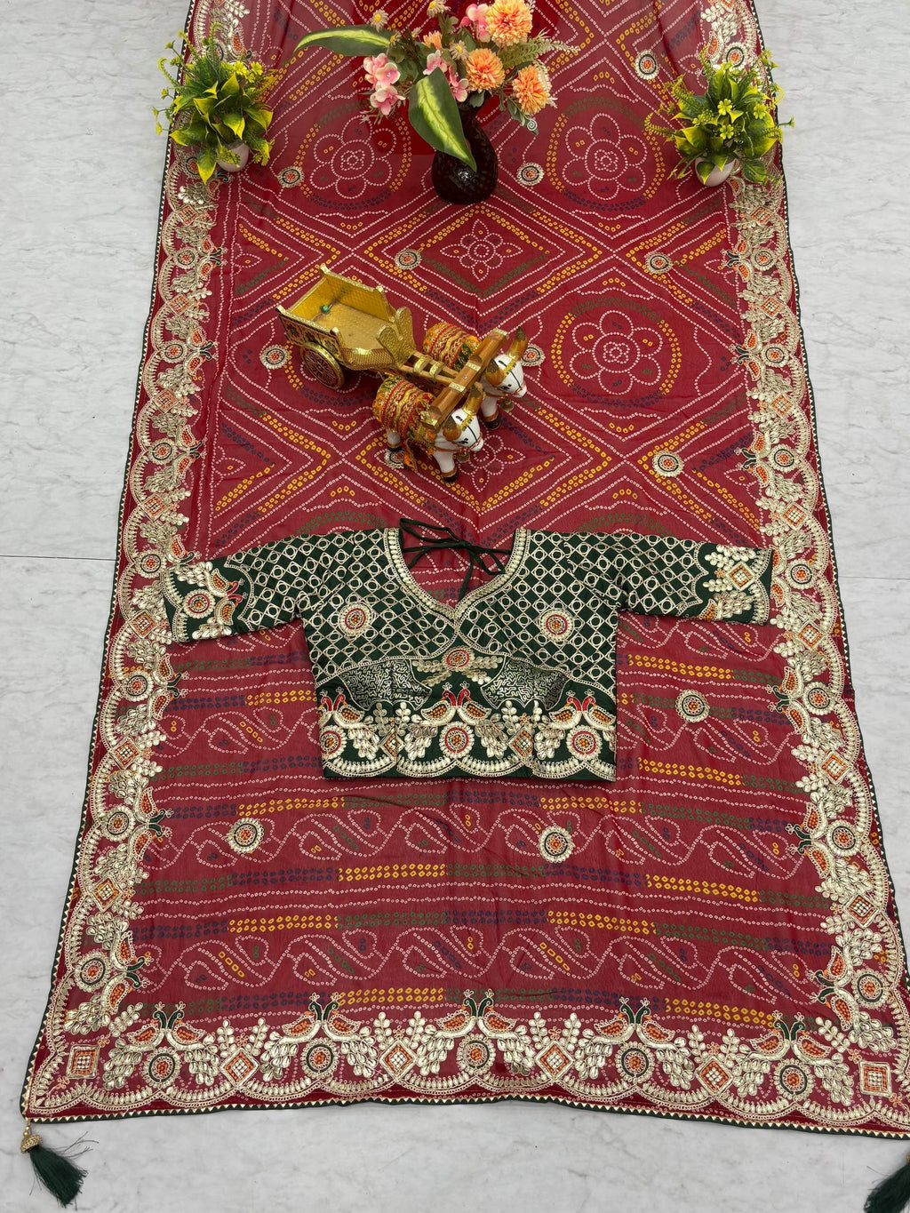 SDF New Festival bandhrej Red saree