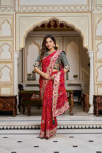 SDF New Festival bandhrej Red saree